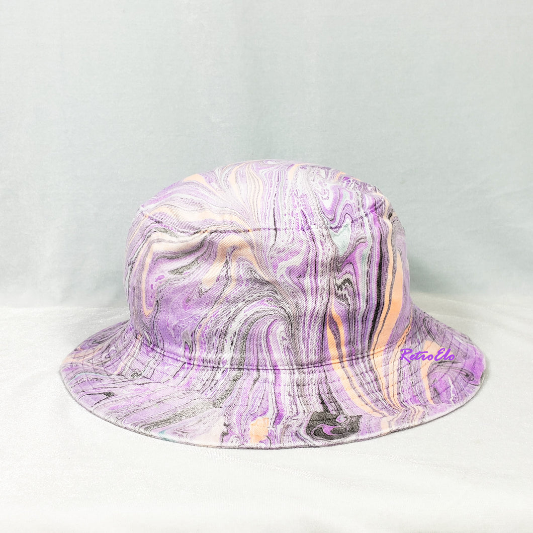 Purple Orange Retro Inspired Blacklight Bucket Hat-Marble Dipped