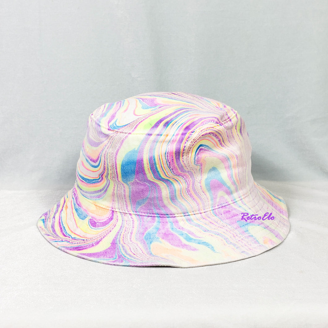 Pastel Rainbow Retro Inspired Blacklight Bucket Hat-Marble Dipped