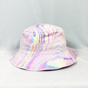 Pastel Rainbow Retro Inspired Blacklight Bucket Hat-Marble Dipped