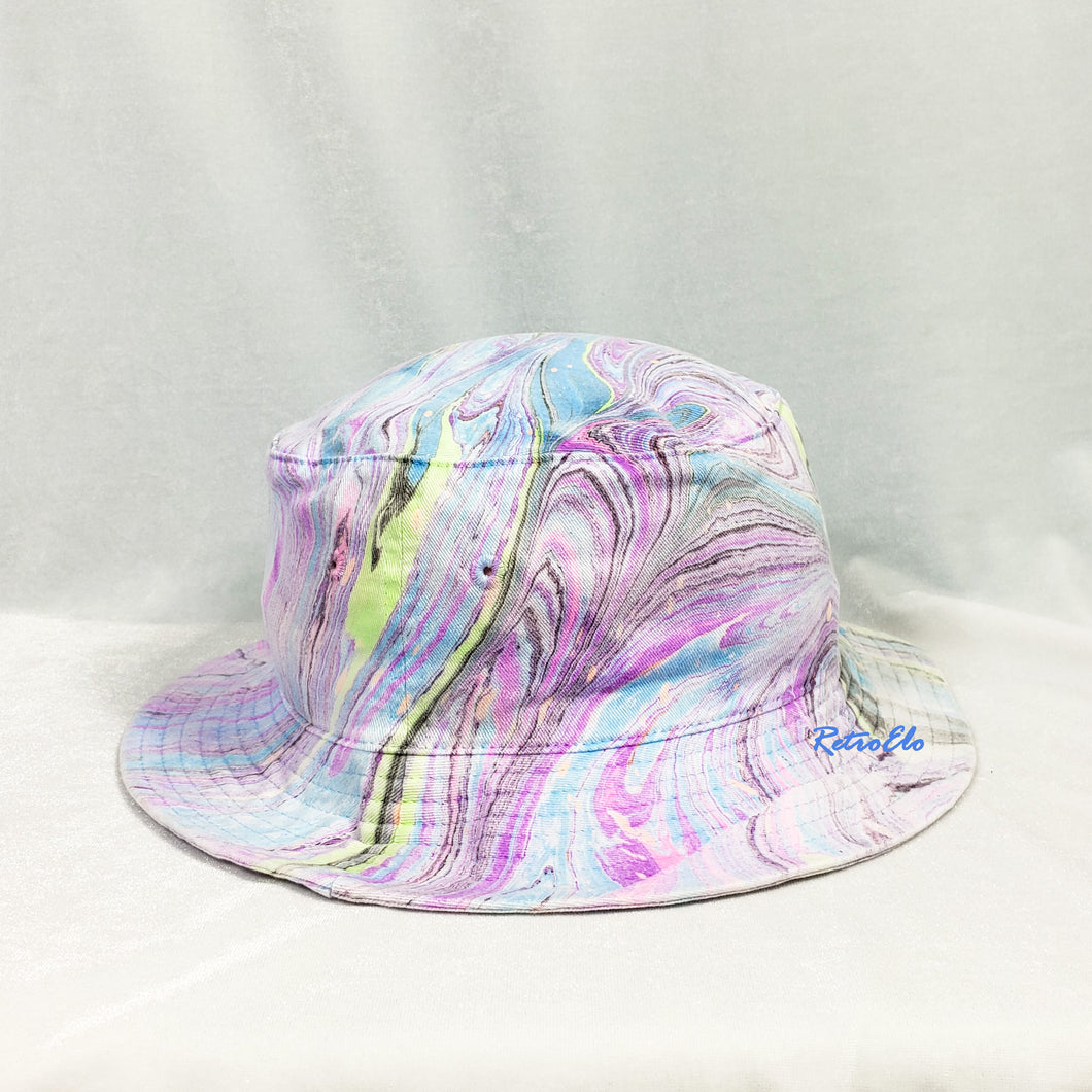 Purple Blue Retro Inspired Blacklight Bucket Hat-Marble Dipped