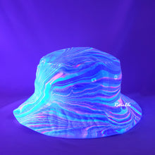 Load image into Gallery viewer, Pastel Rainbow Retro Inspired Blacklight Bucket Hat-Marble Dipped
