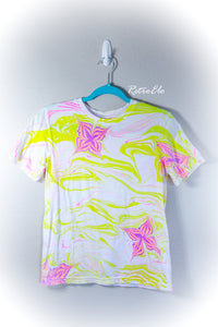 Pink Flowers Marbled Shirt-Youth Large