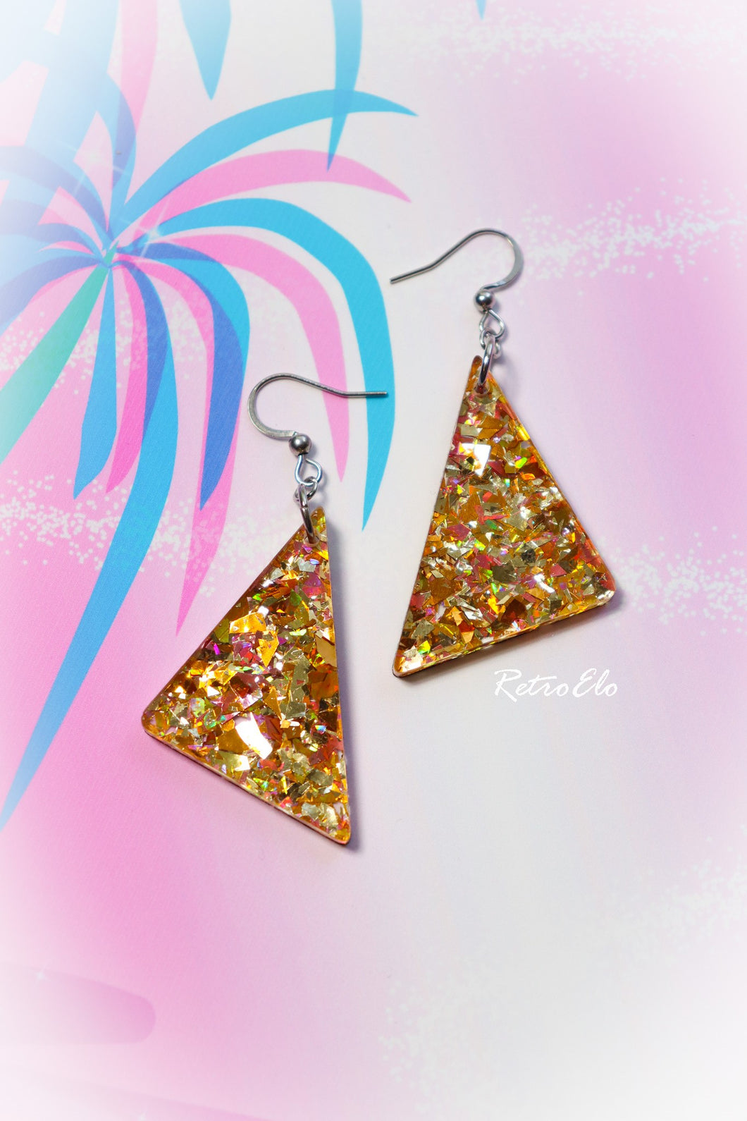 80s Inspired Chunky Glitter Triangle Earrings | More Colors!
