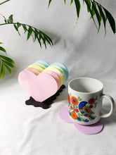 Load image into Gallery viewer, Rainbow Pastel Acrylic Heart Coaster Set with Holder
