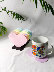 Rainbow Pastel Acrylic Heart Coaster Set with Holder