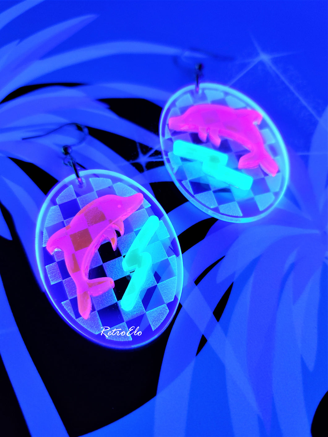 Blacklight Retro Dolphin Earrings