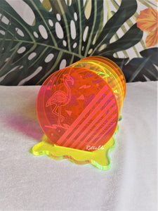Fluorescent UV Acrylic Coaster Set-Flamingo Paradise
