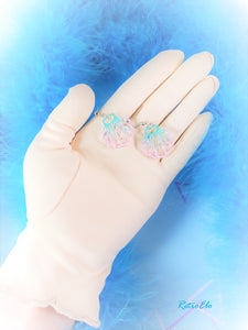 Mini Pastel Rainbow Iridescent Glitter Seashell Earrings