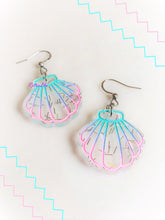 Load image into Gallery viewer, Mini Pastel Rainbow Iridescent Glitter Seashell Earrings
