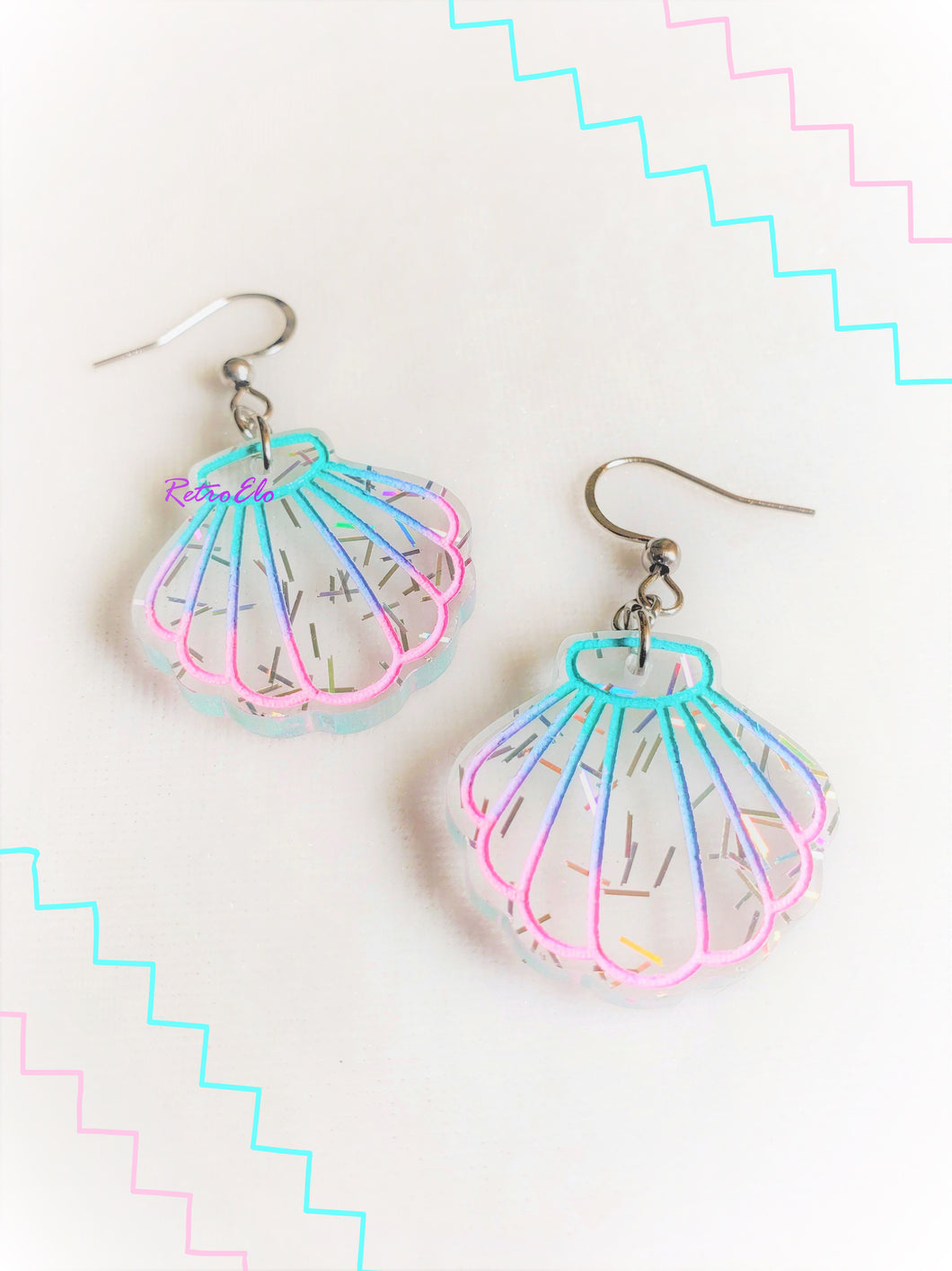 Mini Pastel Rainbow Iridescent Glitter Seashell Earrings