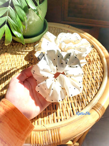 White Polka Dot Handmade Cotton Small Scrunchie