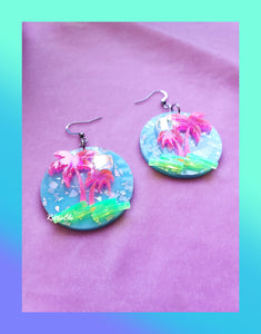 Summer Vacation Vaporwave Blacklight Acrylic Palm Tree Earrings