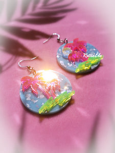 Summer Vacation Vaporwave Blacklight Acrylic Palm Tree Earrings