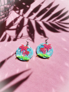 Summer Vacation Vaporwave Blacklight Acrylic Palm Tree Earrings