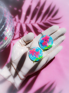 Summer Vacation Vaporwave Blacklight Acrylic Palm Tree Earrings