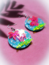 Load image into Gallery viewer, Summer Vacation Vaporwave Blacklight Acrylic Palm Tree Earrings
