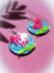 Summer Vacation Vaporwave Blacklight Acrylic Palm Tree Earrings