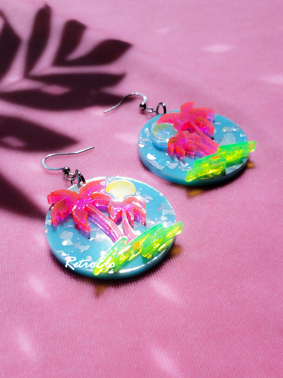 Summer Vacation Vaporwave Blacklight Acrylic Palm Tree Earrings