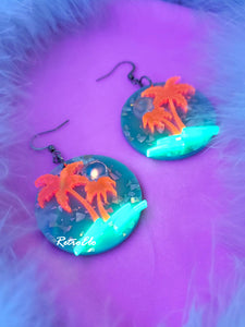 Summer Vacation Vaporwave Blacklight Acrylic Palm Tree Earrings