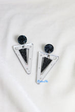 Load image into Gallery viewer, 80s Violet Mirrored Earrings with Galaxy Stud
