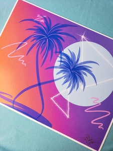 'Flyin' through time' Palm Tree 80s Beach Vaporwave Print 8x11"