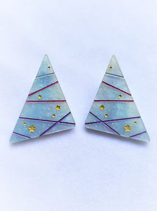 80s Stud Blue Marble Triangle Earrings