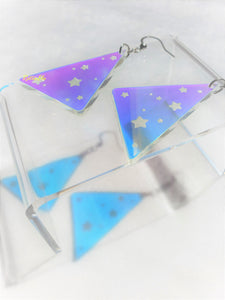 80s Star Geometric Rainbow Iridescent Earrings