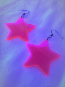 Fluorescent Pink Star Earrings