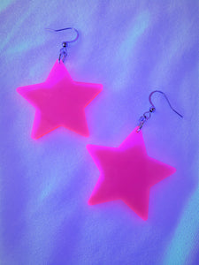 Fluorescent Pink Star Earrings