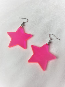 Fluorescent Pink Star Earrings