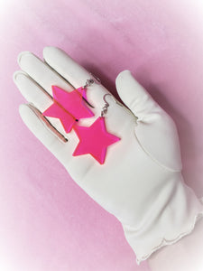 Fluorescent Pink Star Earrings