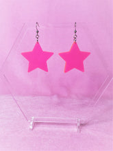 Load image into Gallery viewer, Fluorescent Pink Star Earrings
