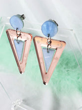 Load image into Gallery viewer, 80s Rose Gold Mirrored Earrings with Blue Marble Stud
