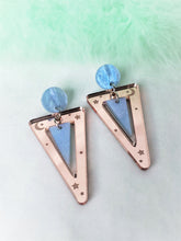 Load image into Gallery viewer, 80s Rose Gold Mirrored Earrings with Blue Marble Stud
