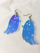 Load image into Gallery viewer, Rainbow Iridescent Ghost Earrings with Moon and Stars
