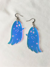 Load image into Gallery viewer, Rainbow Iridescent Ghost Earrings with Moon and Stars
