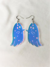 Load image into Gallery viewer, Rainbow Iridescent Ghost Earrings with Moon and Stars
