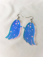 Load image into Gallery viewer, Rainbow Iridescent Ghost Earrings with Moon and Stars
