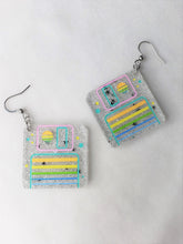 Load image into Gallery viewer, Pastel Rainbow Mini Diskette Star Glitter Earrings
