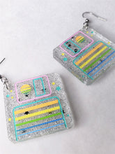 Load image into Gallery viewer, Pastel Rainbow Mini Diskette Star Glitter Earrings
