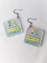 Load image into Gallery viewer, Pastel Rainbow Mini Diskette Star Glitter Earrings
