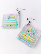 Load image into Gallery viewer, Pastel Rainbow Mini Diskette Star Glitter Earrings
