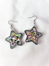 Load image into Gallery viewer, Shaker Star with Heart and Star Glitter UV Reactive Earrings-Black or Clear
