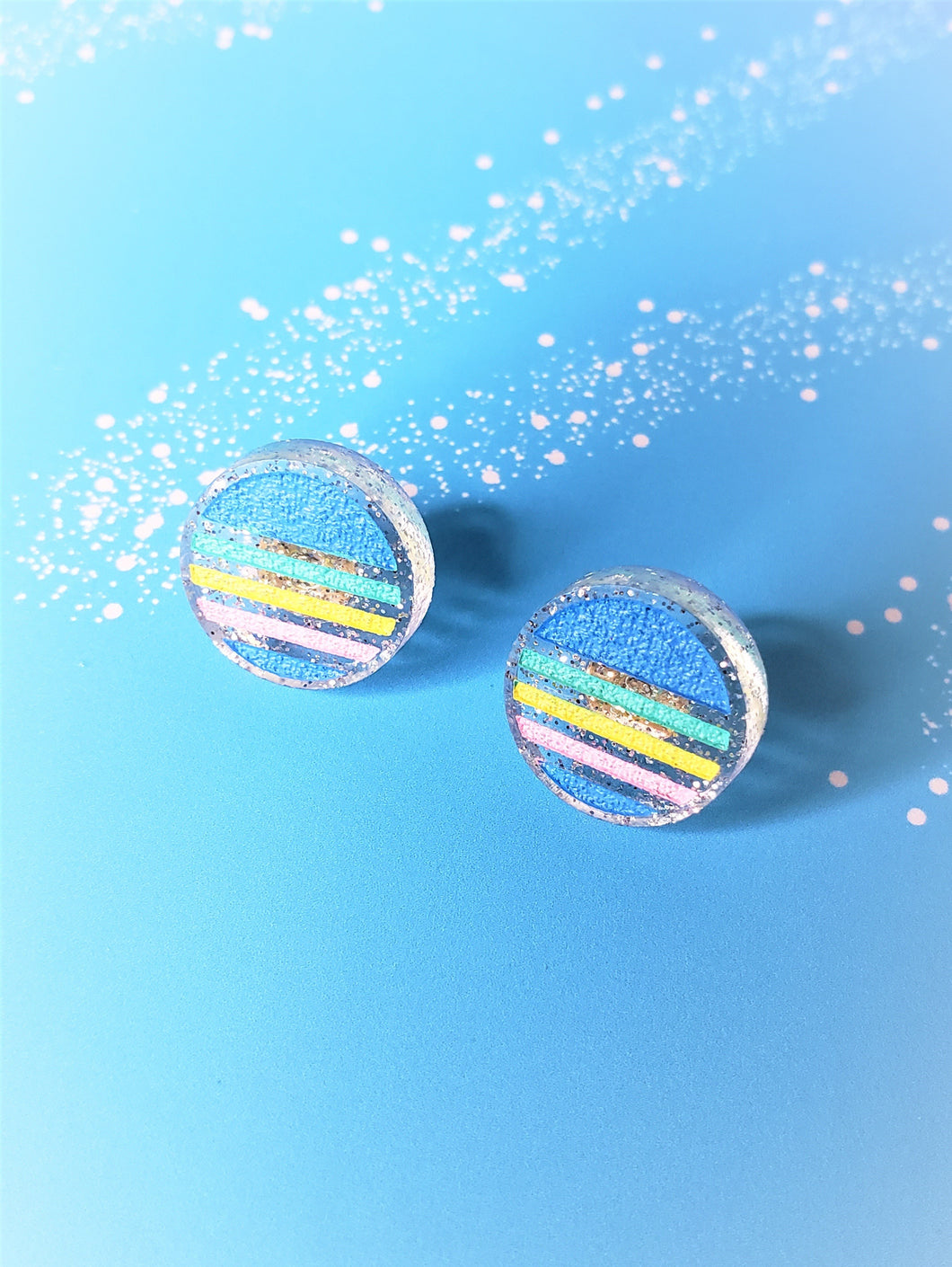 Pastel Vaporwave Sparkle Retro Sun/Moon Stud