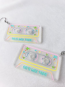 Mini 90s Mix Cassette Tape Frosted Clear Acrylic Earrings