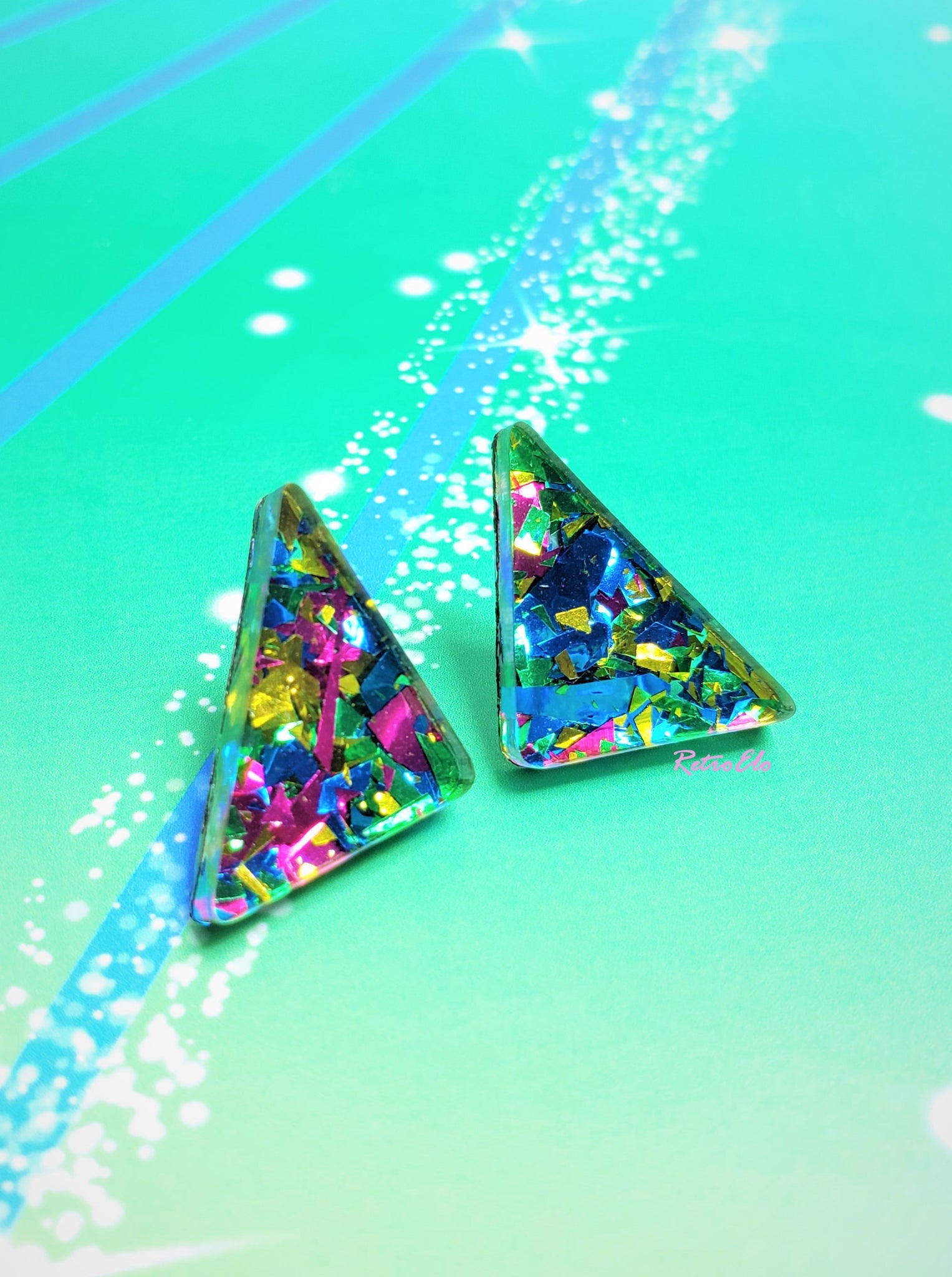 Mini 80s Inspired Chunky Glitter Triangle Studs | More Colors!